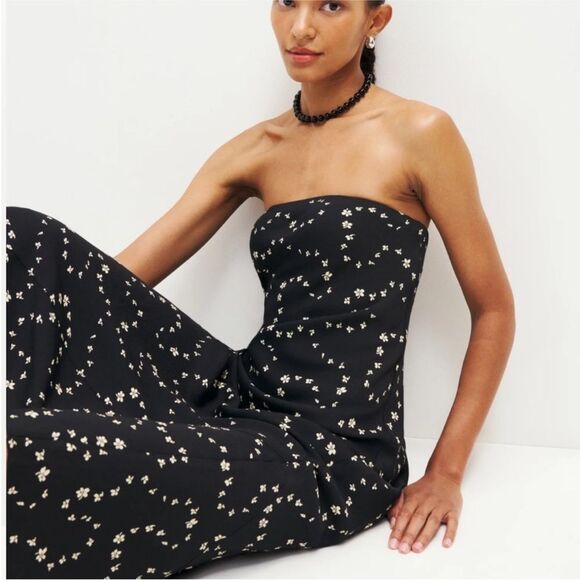 Reformation Joana Black Floral Dress Large NWT - Picture 1 of 6